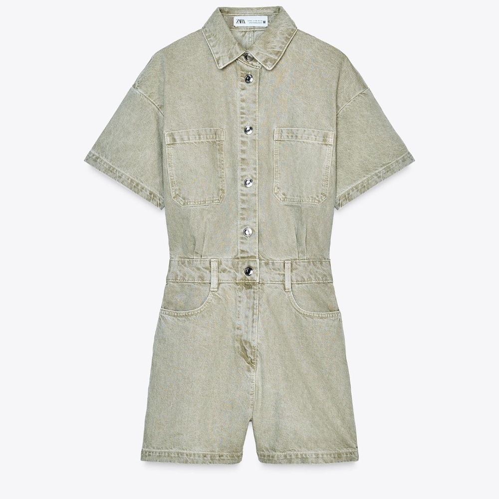 NWT ZARA Z1975 Short Sleeve Denim Jumpsuit/Romper - Size Medium